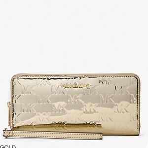 MICHAEL KORS Jet Set Lg Metallic Logo Debossed Continental Wallet Wristlet Phone